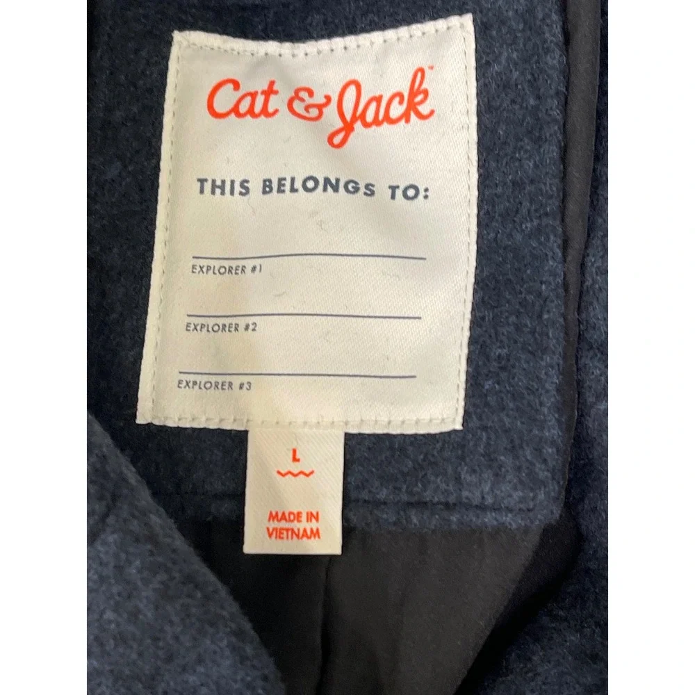 Cat & Jack Boys Navy Blue Double Breasted Pea Coat Jacket Size L 12-14